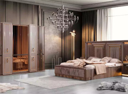 Complete e bedroom furniture luxury bed set 4 pieces double bed beige fabric